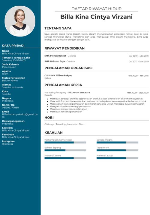 Curriculum Vitae Fresh Graduate SMK Jurusan Marketing