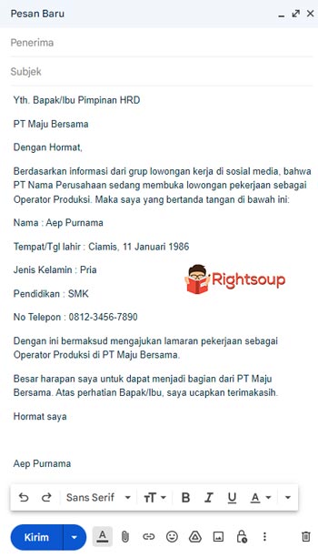 Contoh Body Email Lamaran Kerja 2