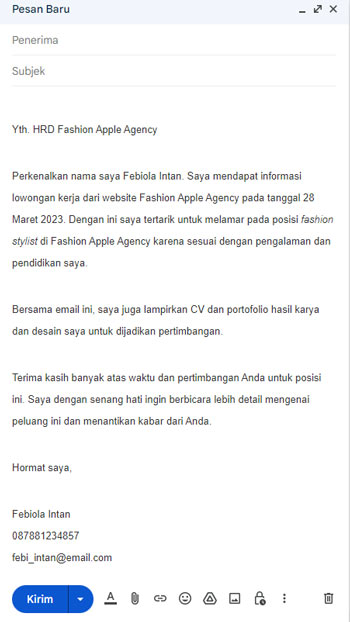 Contoh Body Email Lamaran Kerja 3