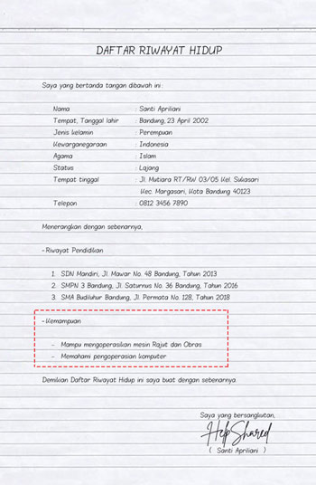 Contoh Daftar Riwayat Hidup 1