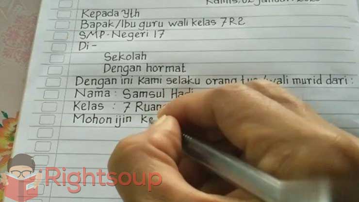 contoh surat sakit ke sekolah